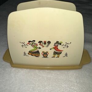 Vintage MCM Plastic Napkin Holder‎ w/ Dutch Man & Lady  1970s